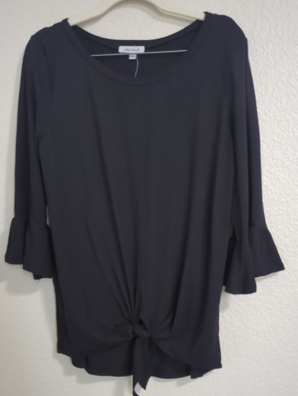 white birch Black Tie-Front Ruffle Sleeve Top